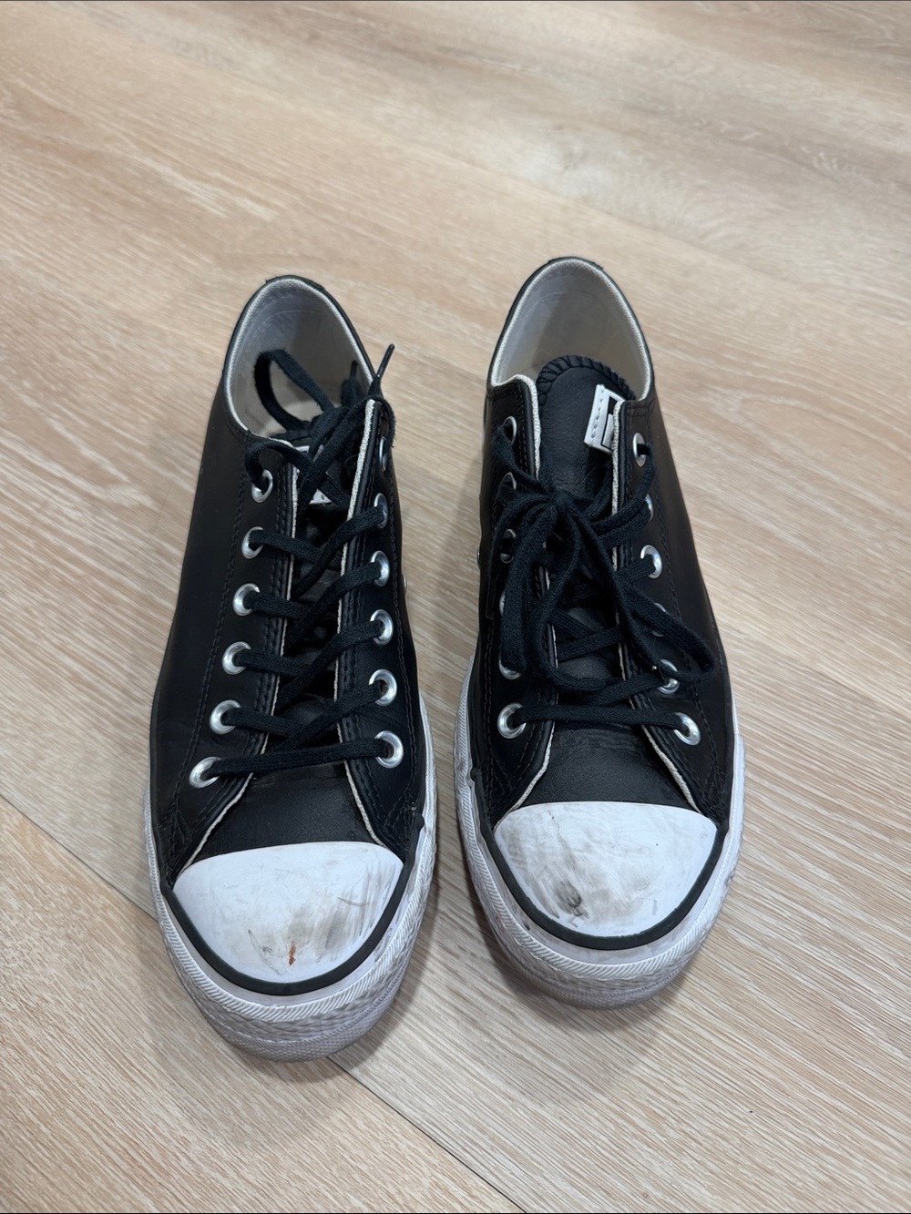 Converse Black Low-Top Platform Leather Sneakers with White Toe Caps